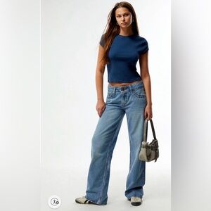 Levi’s Superlow Loose Jeans Medium Blue Wash Low Rise Dbl Button Size 25x32 NWT